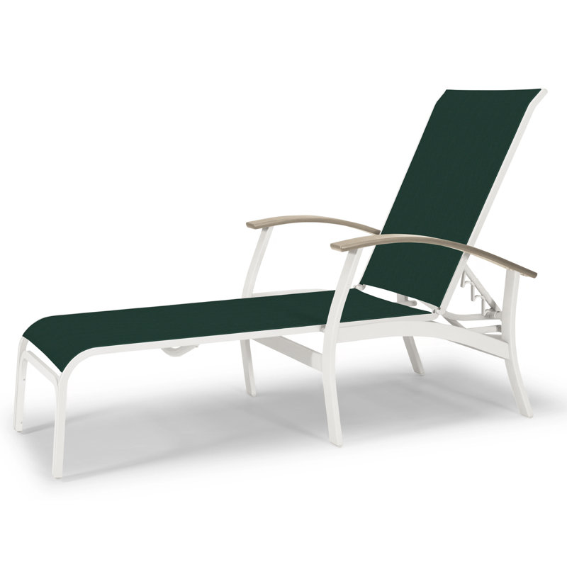 Askar Outdoor Rust-Resistant Metal Chaise Lounge, Desert P60, Textured Snow, Forest Forest Green 22D Sunbrella®