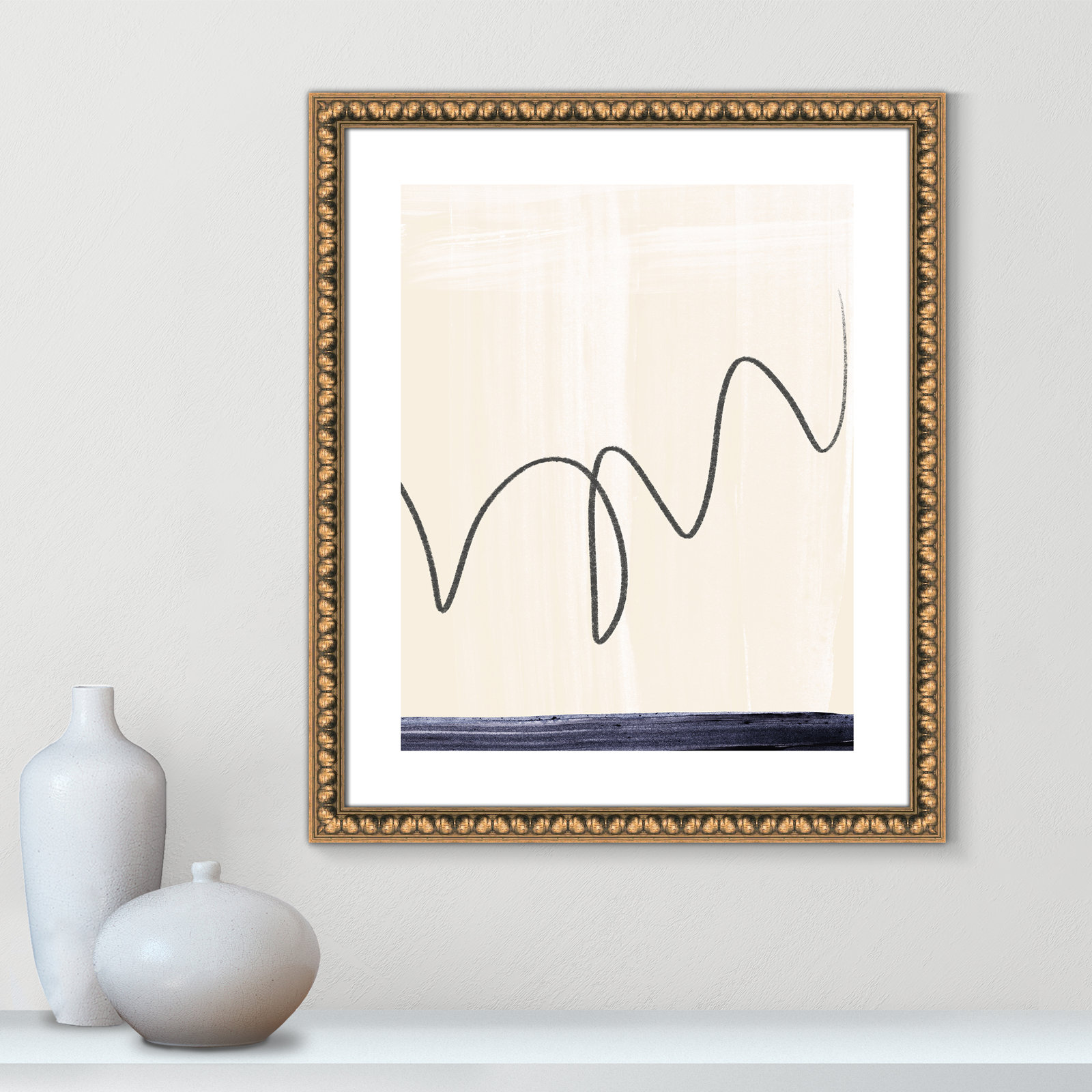 Tigerlily "Departured II" Painting, 26.5" H x 22.5" W x 1.13" D, Gold Bead Framed Paper