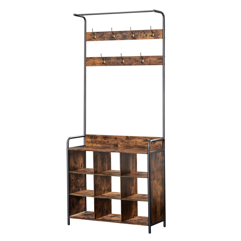 Coat Rack, Hall Tree with Shoe Rack for Entryway, 3-in-1 Entryway Coat Rack and Storage Rack, with 7 Hooks, a Hanging Rod