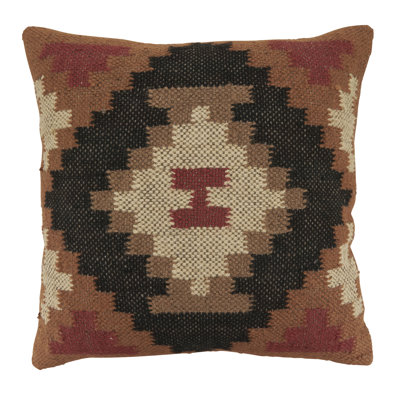 Southwestern Jute Wool Throw Pillow Cover - Rustic Geometric Tribal Throw Pillow Cover for Boho Farmhouse Lodge Decor, Cabin Living and Western-Inspired Styling