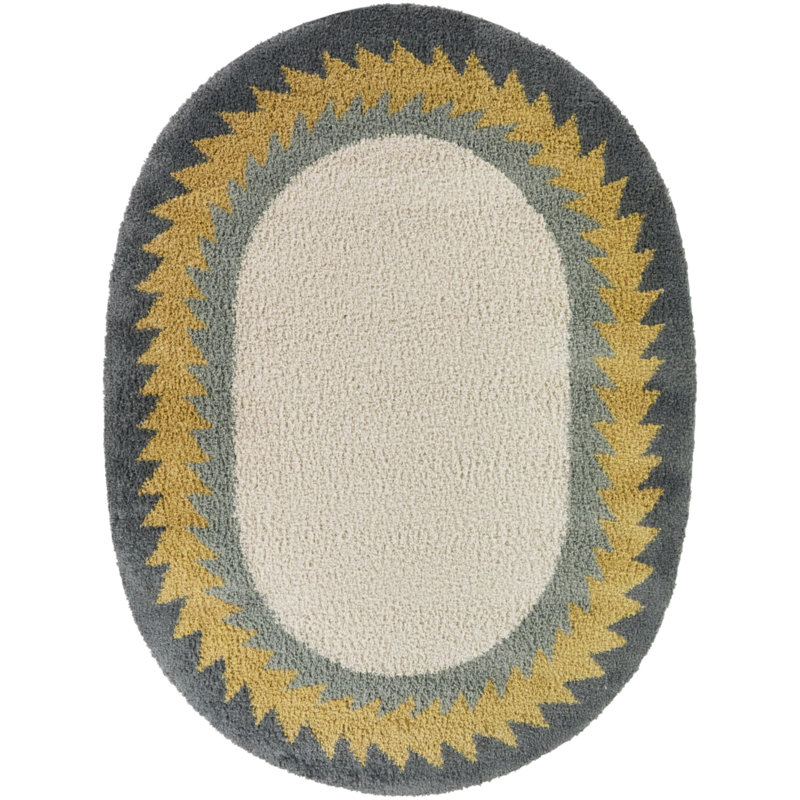 Kinnaird Blue/Cream Triangular Border Oval Area Rug, Blue/Cream, 5'3" x 6'11" Oval