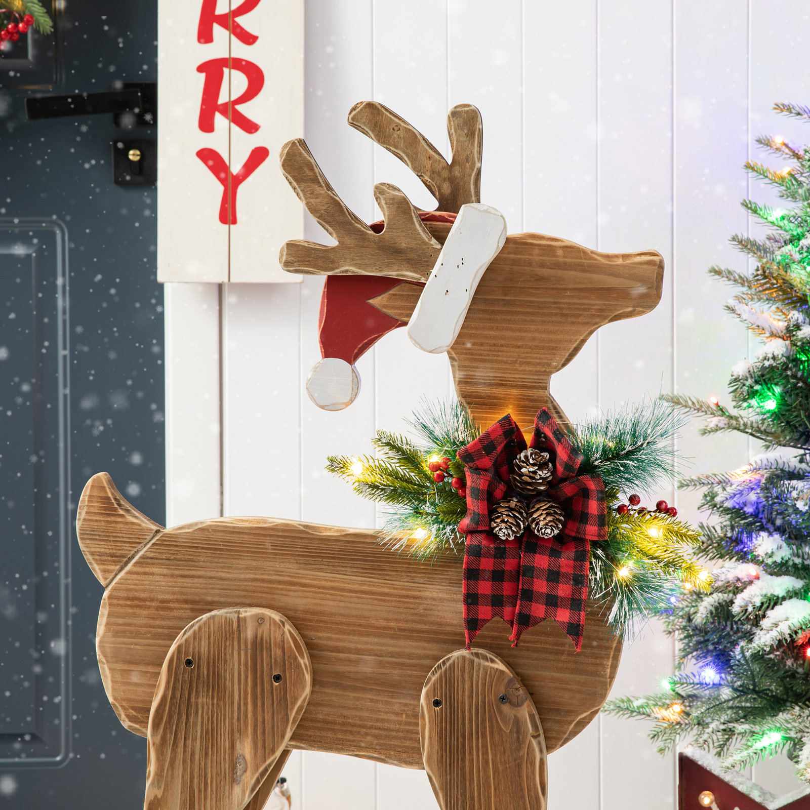 Lisdale Chunky Wooden Christmas Reindeer Porch Decor