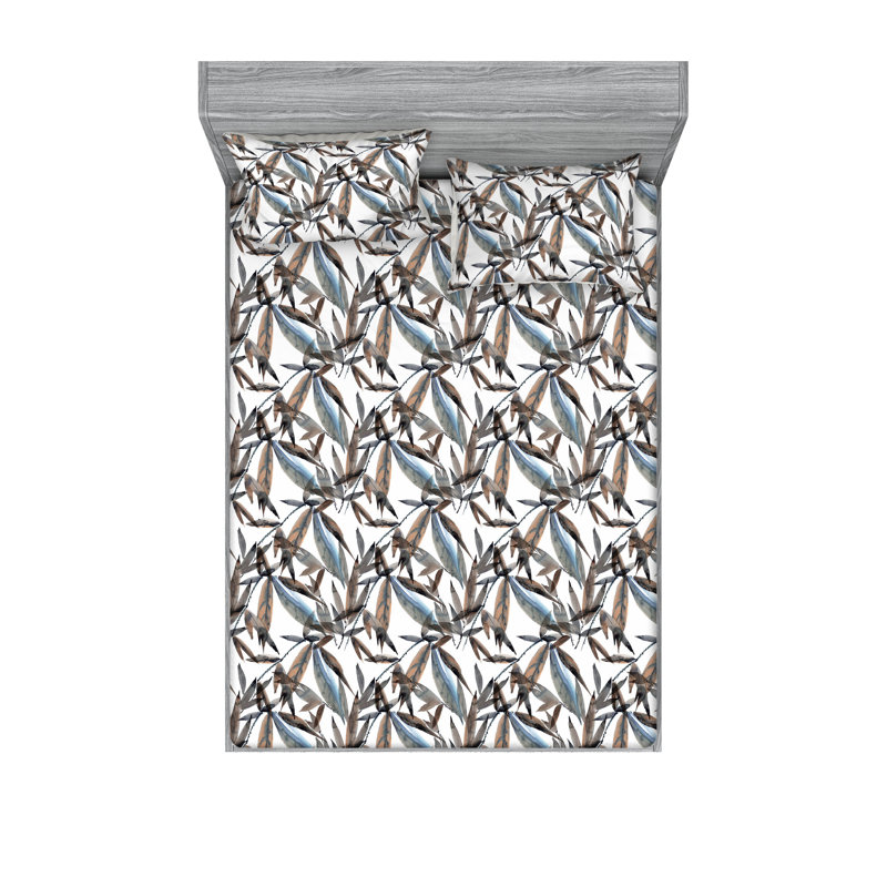 Ambesonne Fitted Sheet & Sham Set, Taupe Grey and Cadet Blue, Cal.King Sheet Set with 2 Pillowcases