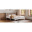 Lit plateforme en bois avec tête de lit en forme de gourde, lit plateforme de style rétro avec support à lattes en bois-571275399-571275397