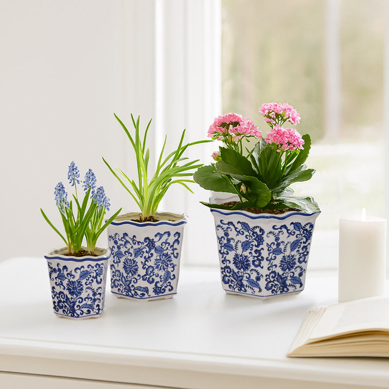 Bethony Decorative Stoneware Ceramic Planter Set with Intricate Detailing Durable Handmade Design Accent Containers for Indoor Outdoor Display Versatile Home Decor Plant Holders Set of 3