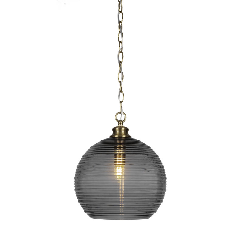 Malena 1-Light Chain Hung Pendant, Brass, Gray, 91" H x 14" W  14" D