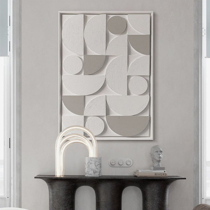 Art mural rectangulaire moderne pour salon, Blanc / Gris, H 47,24 po x l 31,5 po