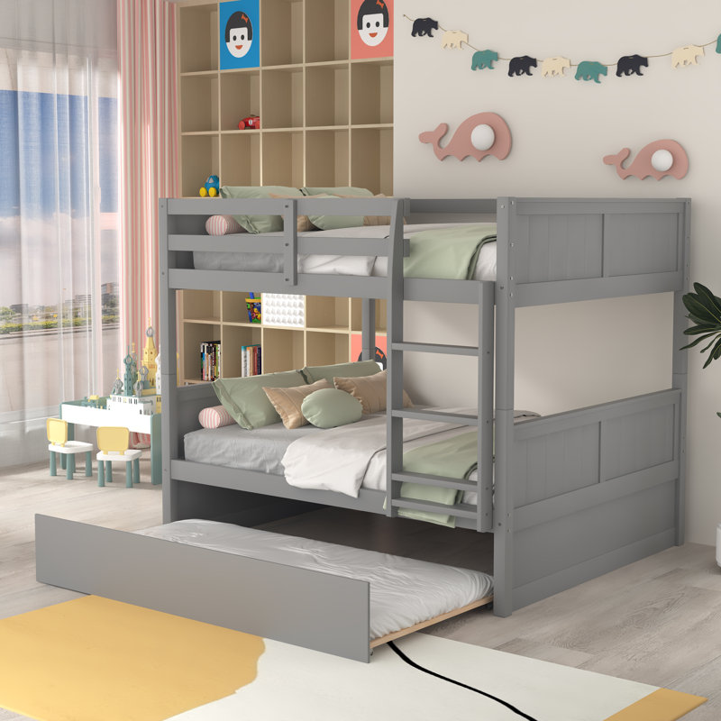 Gusella Kids Full Over Full Bunk Bed with Trundle, Gray