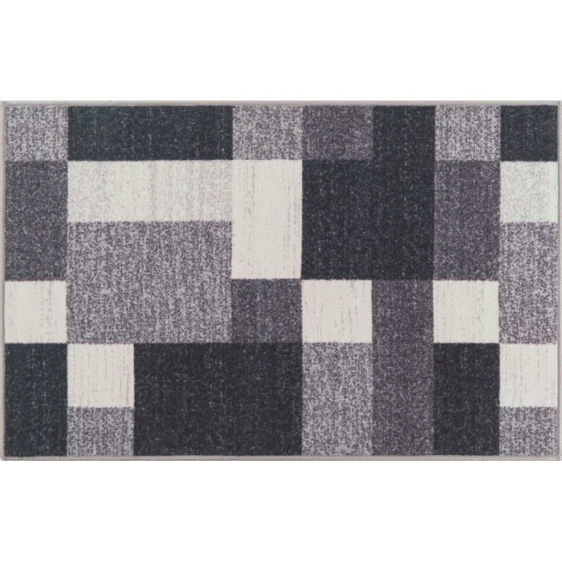 Akieba Geometric Tufted Gray/Black/Ivory Non-Slip Rubberback Area Rug, Rectangle 2'7" x 4'