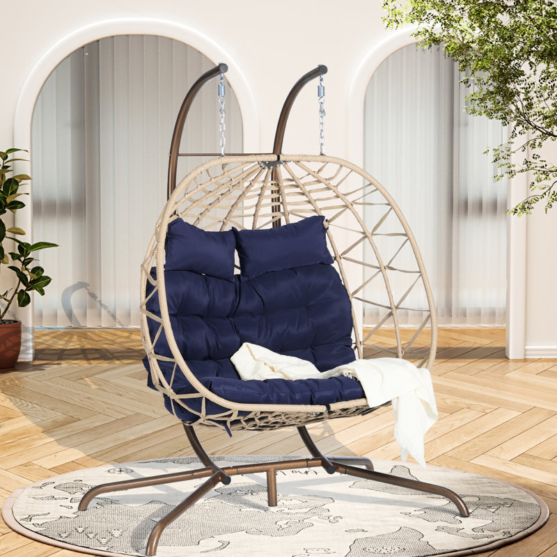 Fauteuil à œufs pour 2 personnes: coussins respirants, structure en fer, tissé à la main pour balançoire double de patio - utilisation intérieure robuste