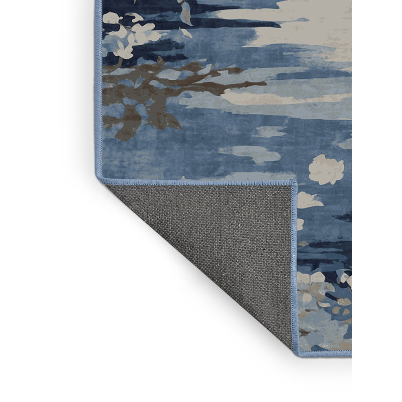 Tapis bleu soyeux et moelleux, Rectangle de 5 pi x 8 pi