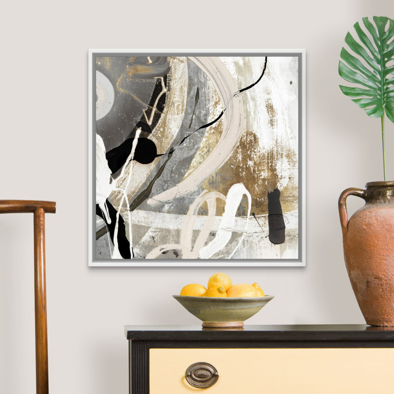 Tangled III - peinture sur toile, Toile avec cadre flottant, H 25,25 po x l 25,25 po, Blanc