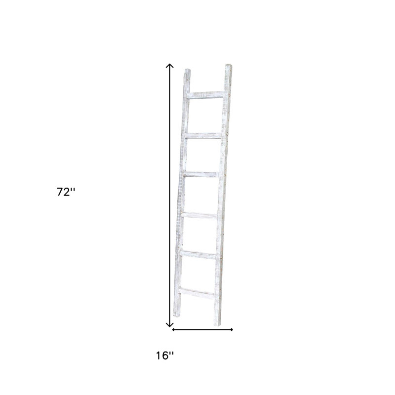 Orla Rustic Step Wood Ladder Shelf, White, (6 Shelves) 72" H x 16" W x 2" D