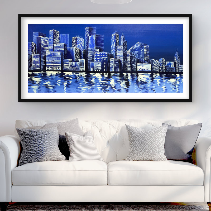 «Blue Skyline» - «Building Cities», reproduction matte encadrée pour la décoration