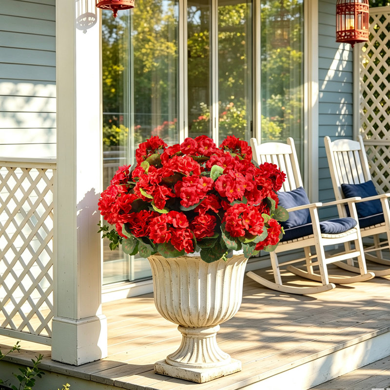 8 fleurs artificielles de géraniums artificiels pour l'extérieur, résistantes aux rayons UV