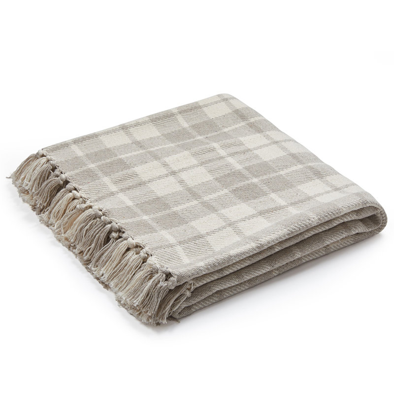 Jeté rayé ou à carreaux 100% coton 50 x 60 avec franges - idéal pour un lit, un canapé ou une chaise, Carreaux
