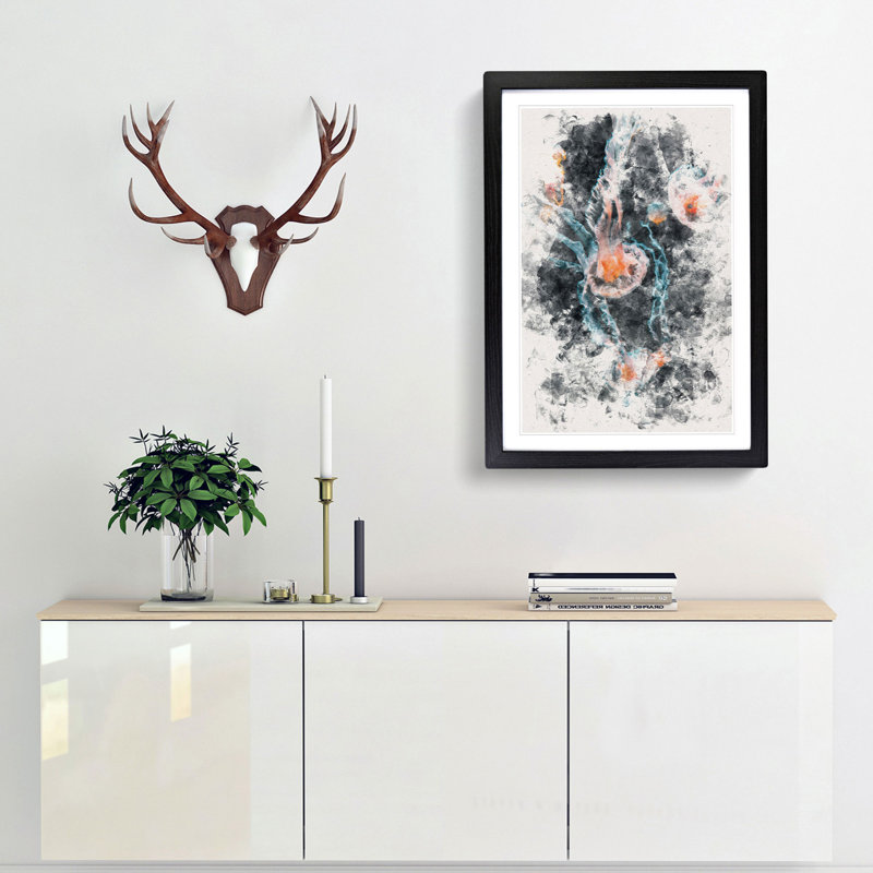 Peach Jellyfish - Framed Print, 33cm H x 24cm W x 2cm D, Black Framed