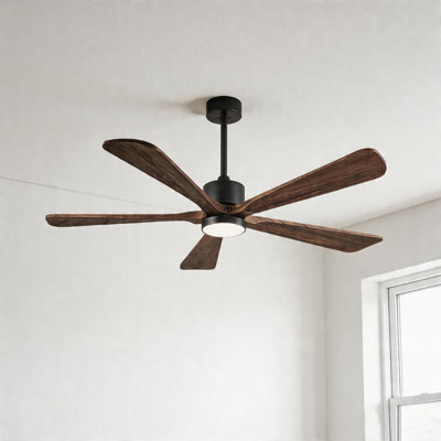 5-Blade Indoor Wood Ceiling Fan with Integrated LED Light, Remote Control, and Reversible Airflow