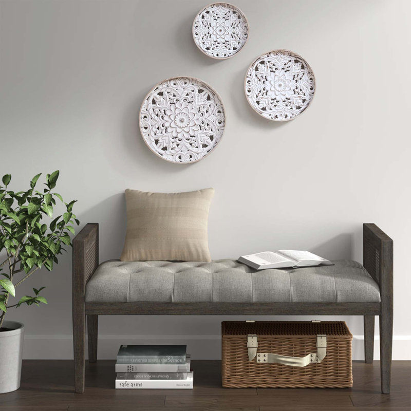 Ensemble de 3 décorations murales florales en bois sculpté