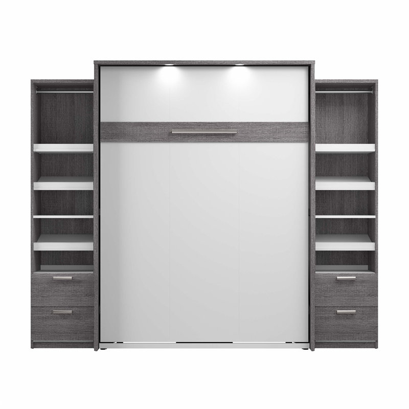 Osterman Murphy Bed and 2 Narrow Closet Organizers with Drawers, Bark Gray/White, Full