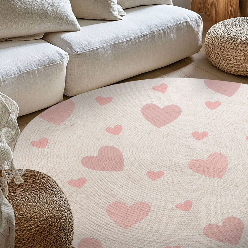 Tapis tressé à motifs de cœur tendre, Rond 5 pi
