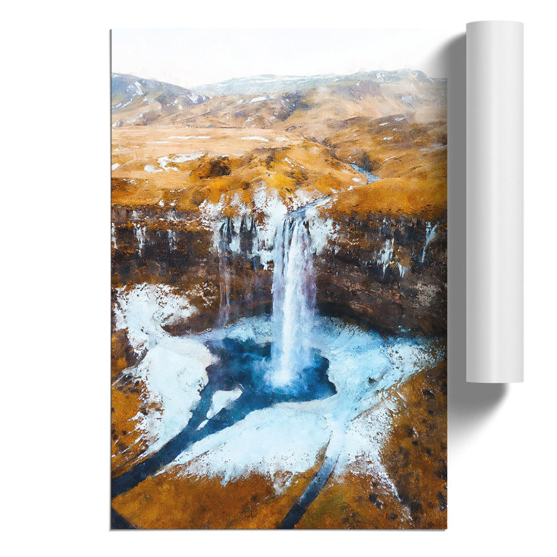 Seljalandsfoss Waterfall in Iceland Painting - Frameless Print, 59cm H x 42cm W x 0.1cm D