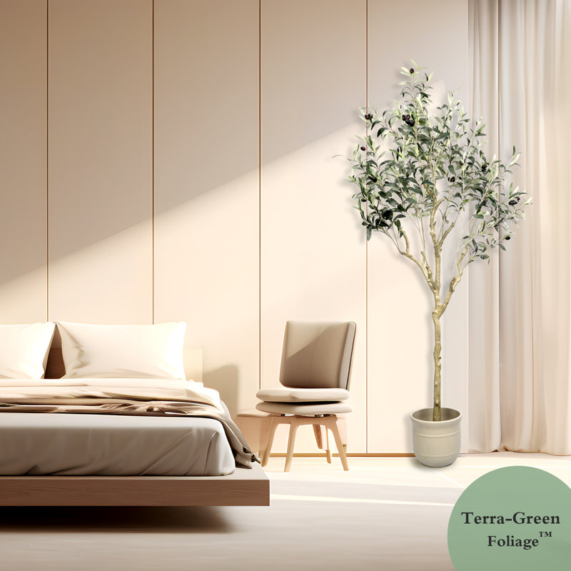 Olive artificielle olive naturelle, H 65 po x l 27,5 po x P 27,5 po