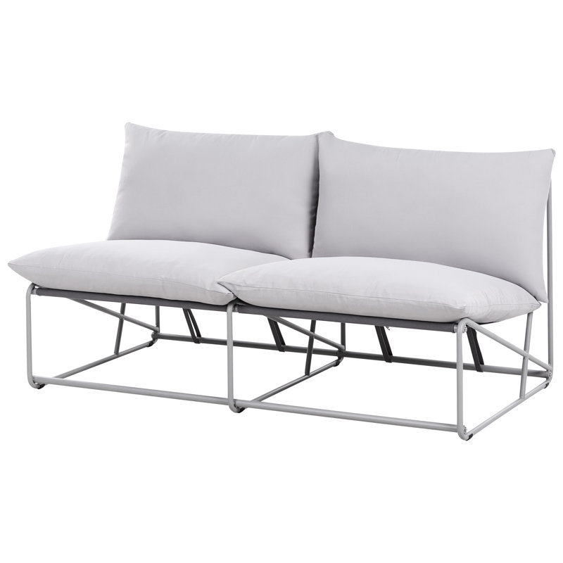 Bessi 160 cm W Steel Patio Sofa with Cushions, Grey/Green