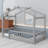 Wooden House Bed Frame with Decorative Fence-129063707