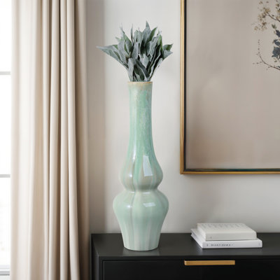 Decorative Modern Vase for Home Decor - Tall Vase with Sculptural Silhouette and Glazed Finish - Accent Table Vase for Shelf or Console Display - Elegant Flower Vase for Any Room - Green