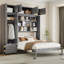 Grand lit escamotable mural avec armoire supérieure, tablettes et garde-robe, conception pliable peu encombrante-1590240630