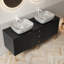 Meuble-lavabo autoportant moderne de 60 po avec double vasque en marbre Volakas, armoire cannelée noire avec pieds dorés et comptoir en pierre frittée - pré-assemblé