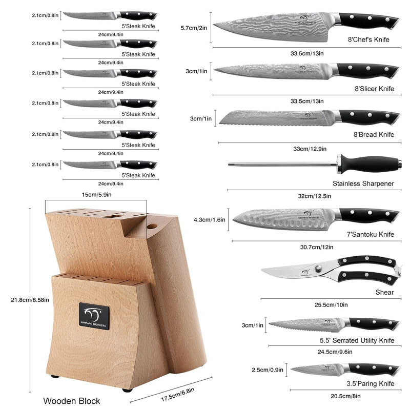 15-Piece VG10 Damascus Knife Set, ABS Handle