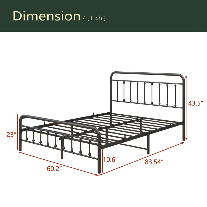 Structure de lit plateforme en métal, tête de lit / pied de lit de style victorien / rangement sous le lit / aucun sommier nécessaire