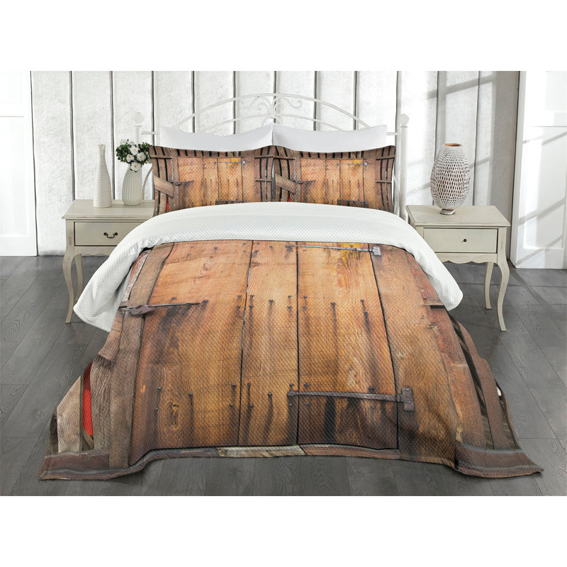 Ambesonne Rustic Bedspread Dated Door, Queen Bedspread + 2 Standard Shams