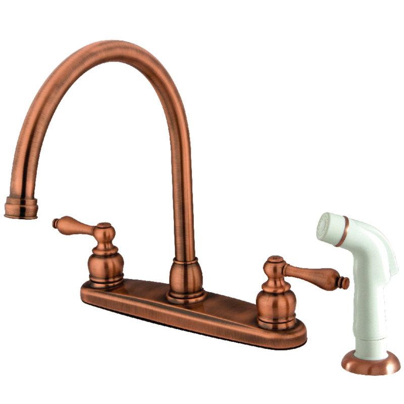 Kingston Brass Vintage Two-Handle 8" Centerset Kitchen Faucet, Antique Copper, With Spray