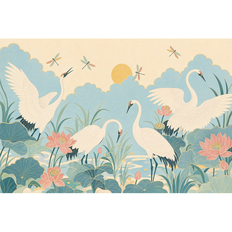 Murale grues Lotus, Textured Non-Pasted, 160"x108"