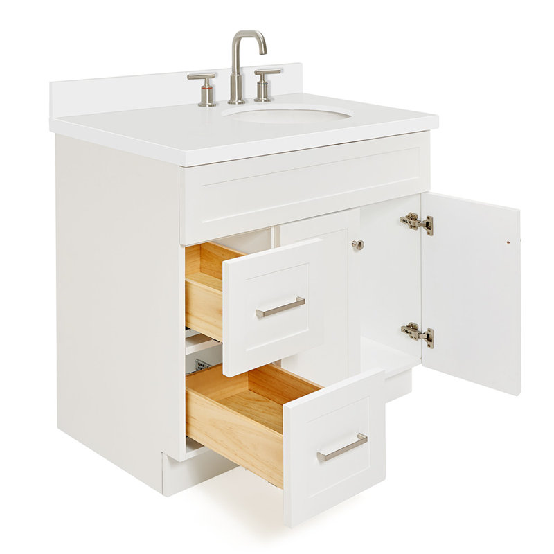 Abell 37'' Single Bathroom Vanity with White Quartz Top, White