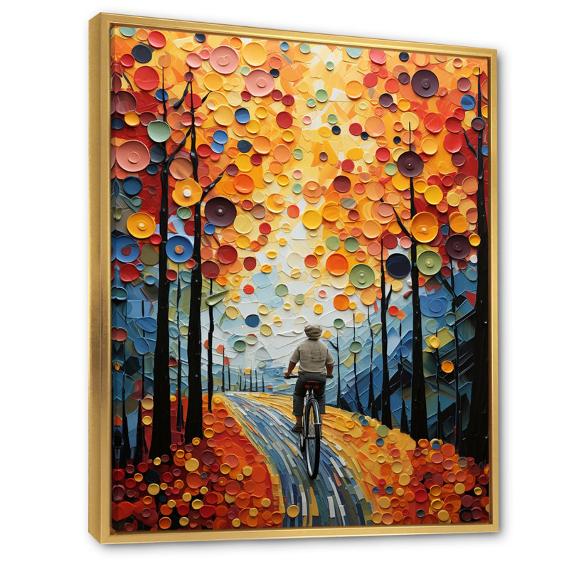 Vélo voyage pointillisme, reproduction d'art sur toile, Cadre flottant doré, H 32 po x l 16 po x P 1 po