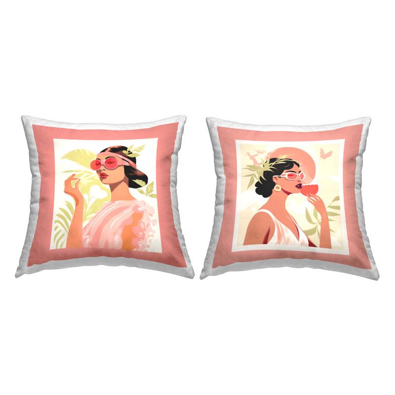 Ensemble de 2 coussins décoratifs imprimés Stupell Industries Glam Summer Fashion Girls par Lazar Studio