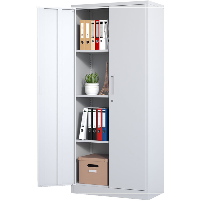 71"H Metal Garage Storage Cabinet, Black Tool Steel Locking Cabinet, White