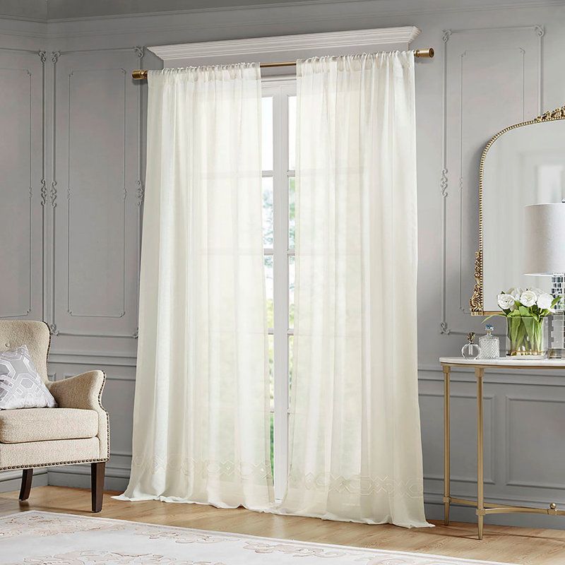 Embroidery Curtain Panel (Only 1 Pc Panel), White, 52.03" W x 84.03" L