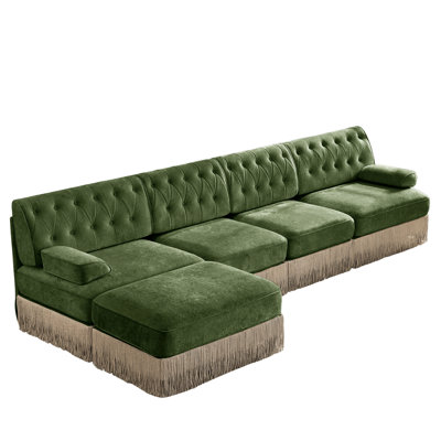 4 places en forme de L de 135 po, style avec revêtement en velours, jupe à pampille, tissu texturé en molleton doux et polyvalence modulaire pour les aires de repos combinées, douces et froissables