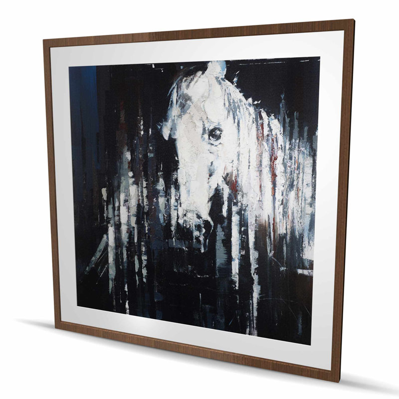 Cheval abstrait sur fond noir - reproduction encadrée rustique