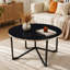 Ensemble de table basse ronde et tables de bout 3 pièces, ensemble de salon moderne avec cadre en verre trempé noir
