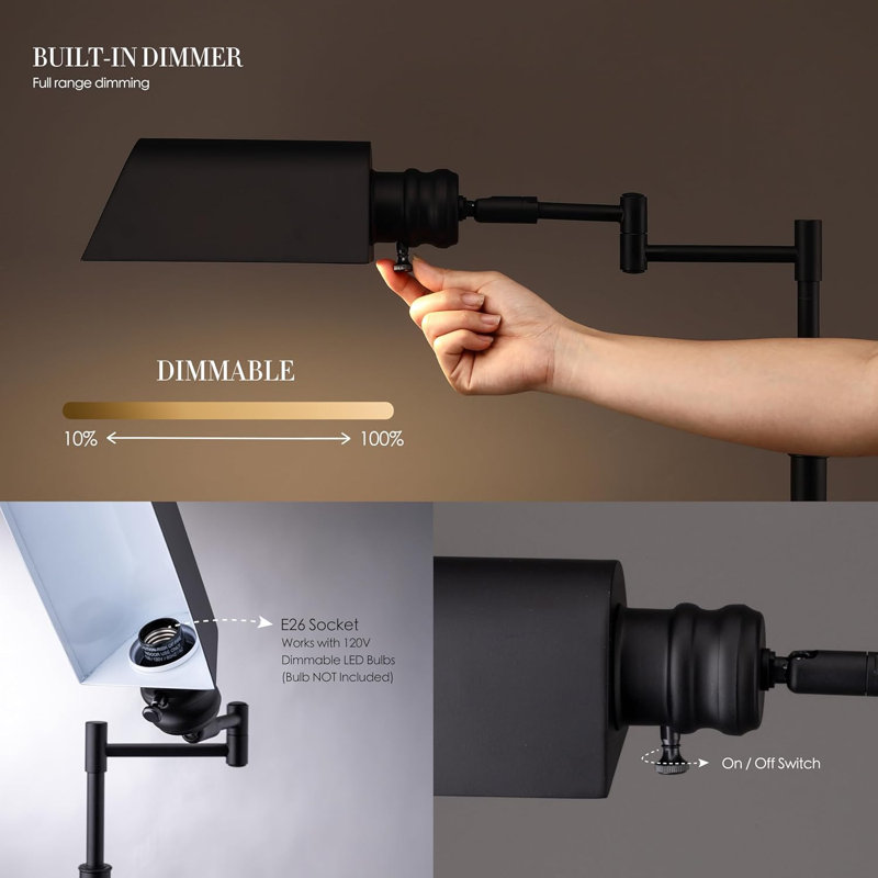 "Atayal Arcadia - Pharmacy Floor Lamp, Full Range Dimming, Swing Arm Task Lamp, E26 Socket, Bulb Replaceable, Adjustable Height 47” To 55”, 360° Rotatable Shade, All-Metal Design, (Bulb Not Included.) "
