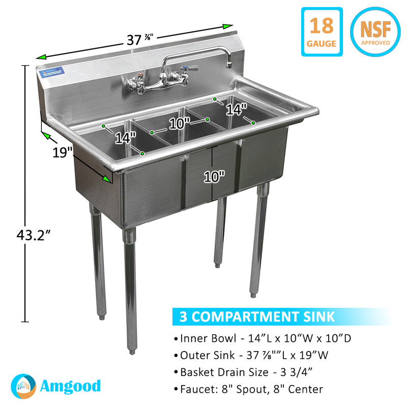 Évier de préparation et utilitaire sur pied avec robinet L 37 po x l 19 po