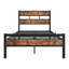Lit simple avec support à lattes en métal - Tête de lit en bois rétro rustique, sans sommier, assemblage efficace, assemblage facile, repos de nuit confortable-387591680
