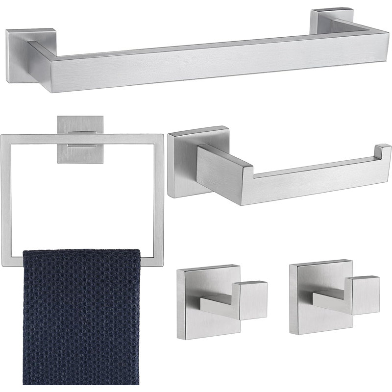 Ensemble de 5 accessoires de quincaillerie de salle de bain, Nickel brossé