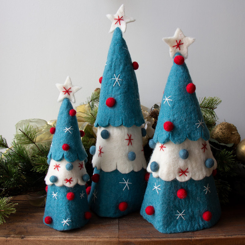 Décoration pour sommet de sapin de Noël en feutre fait à la main ou ensemble de table, 3 pièces - gris, Bleu